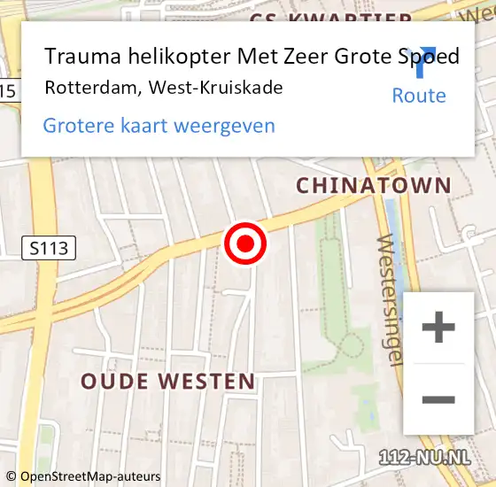 Locatie op kaart van de 112 melding: Trauma helikopter Met Zeer Grote Spoed Naar Rotterdam, West-Kruiskade op 20 november 2024 00:17