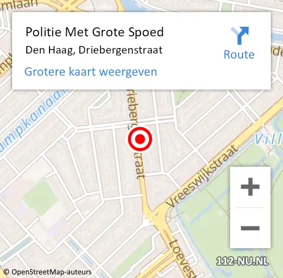 Locatie op kaart van de 112 melding: Politie Met Grote Spoed Naar Den Haag, Driebergenstraat op 20 november 2024 01:45