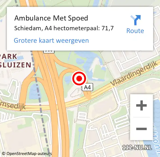 Locatie op kaart van de 112 melding: Ambulance Met Spoed Naar Schiedam, A4 hectometerpaal: 71,7 op 20 november 2024 03:37