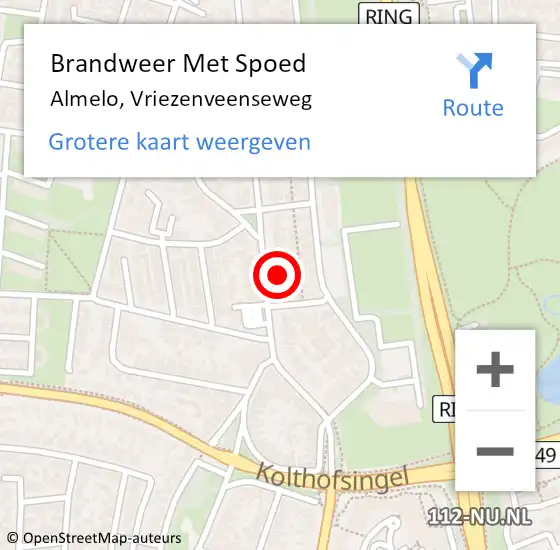 Locatie op kaart van de 112 melding: Brandweer Met Spoed Naar Almelo, Vriezenveenseweg op 20 november 2024 05:40