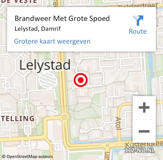 Locatie op kaart van de 112 melding: Brandweer Met Grote Spoed Naar Lelystad, Damrif op 20 november 2024 06:37