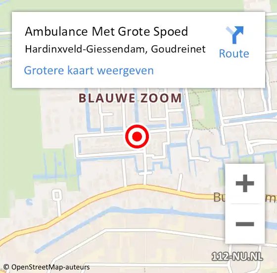 Locatie op kaart van de 112 melding: Ambulance Met Grote Spoed Naar Hardinxveld-Giessendam, Goudreinet op 20 november 2024 07:15