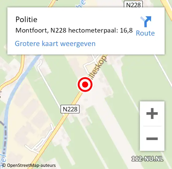 Locatie op kaart van de 112 melding: Politie Montfoort, N228 hectometerpaal: 16,8 op 20 november 2024 07:26