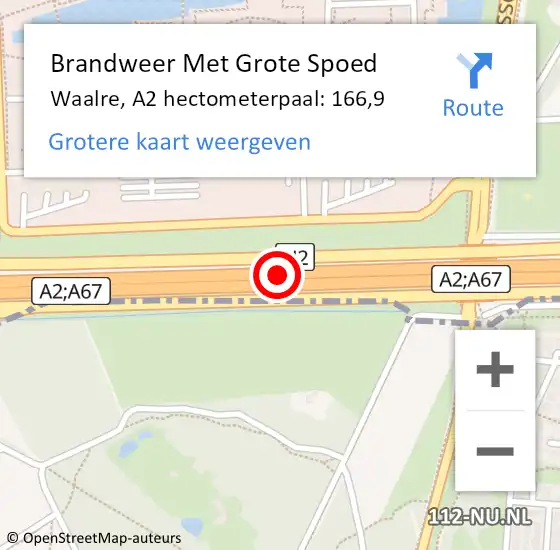 Locatie op kaart van de 112 melding: Brandweer Met Grote Spoed Naar Waalre, A2 hectometerpaal: 166,9 op 20 november 2024 07:29