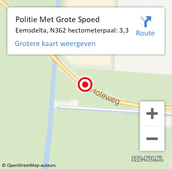 Locatie op kaart van de 112 melding: Politie Met Grote Spoed Naar Eemsdelta, N362 hectometerpaal: 3,3 op 20 november 2024 07:40