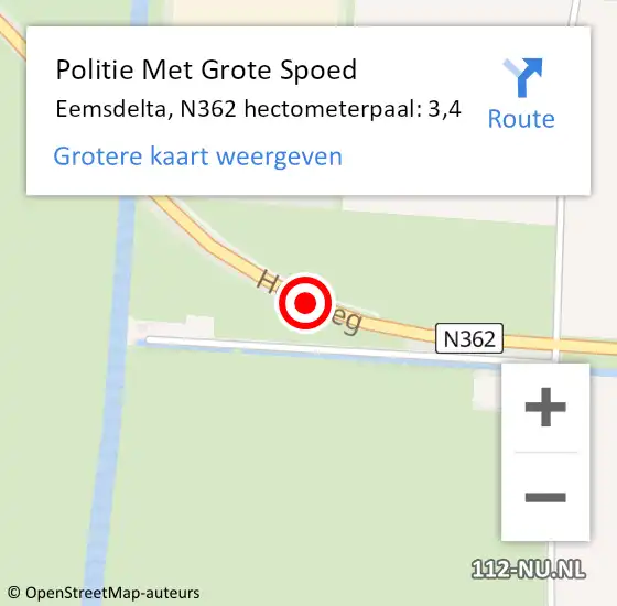 Locatie op kaart van de 112 melding: Politie Met Grote Spoed Naar Eemsdelta, N362 hectometerpaal: 3,4 op 20 november 2024 07:40