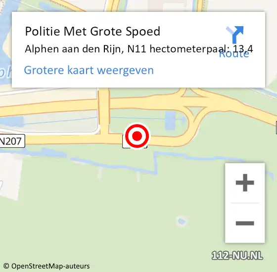 Locatie op kaart van de 112 melding: Politie Met Grote Spoed Naar Alphen aan den Rijn, N11 hectometerpaal: 13,4 op 20 november 2024 07:43