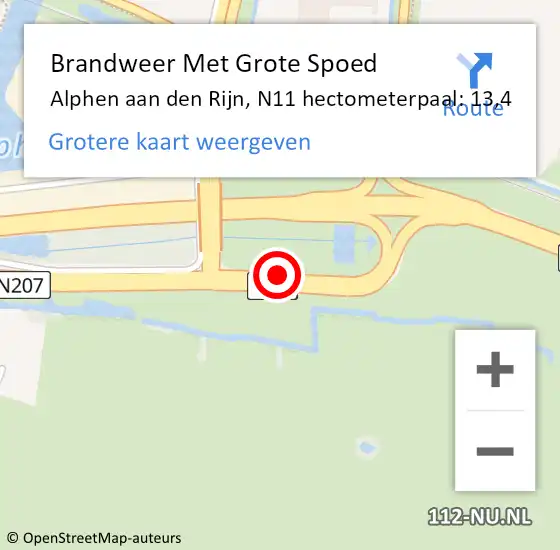 Locatie op kaart van de 112 melding: Brandweer Met Grote Spoed Naar Alphen aan den Rijn, N11 hectometerpaal: 13,4 op 20 november 2024 07:44