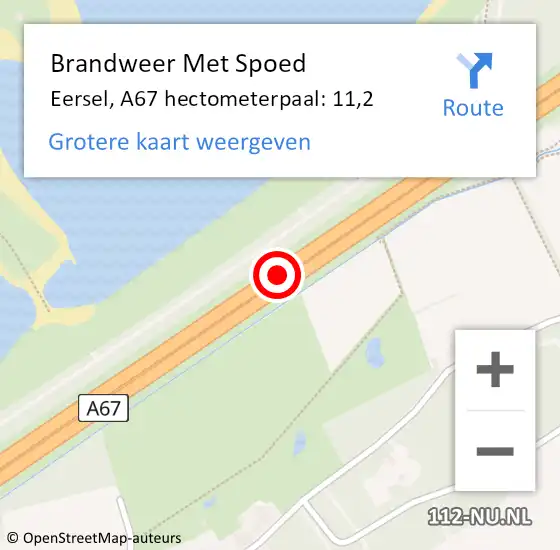 Locatie op kaart van de 112 melding: Brandweer Met Spoed Naar Eersel, A67 hectometerpaal: 11,2 op 20 november 2024 07:48