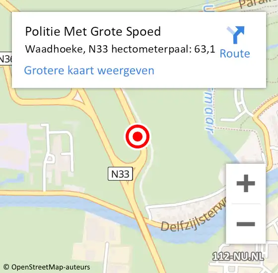 Locatie op kaart van de 112 melding: Politie Met Grote Spoed Naar Waadhoeke, N33 hectometerpaal: 63,1 op 20 november 2024 08:13