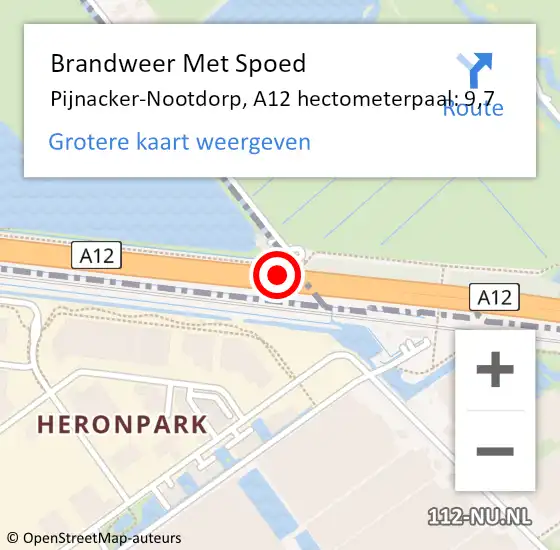 Locatie op kaart van de 112 melding: Brandweer Met Spoed Naar Pijnacker-Nootdorp, A12 hectometerpaal: 9,7 op 20 november 2024 08:17