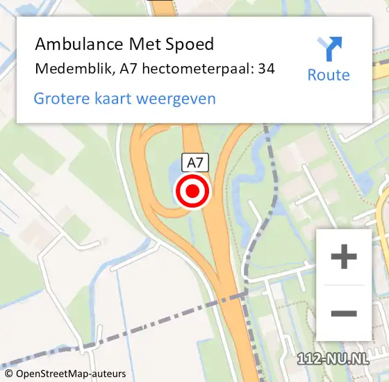 Locatie op kaart van de 112 melding: Ambulance Met Spoed Naar Medemblik, A7 hectometerpaal: 34 op 20 november 2024 08:19