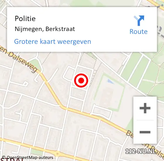 Locatie op kaart van de 112 melding: Politie Nijmegen, Berkstraat op 20 november 2024 08:24