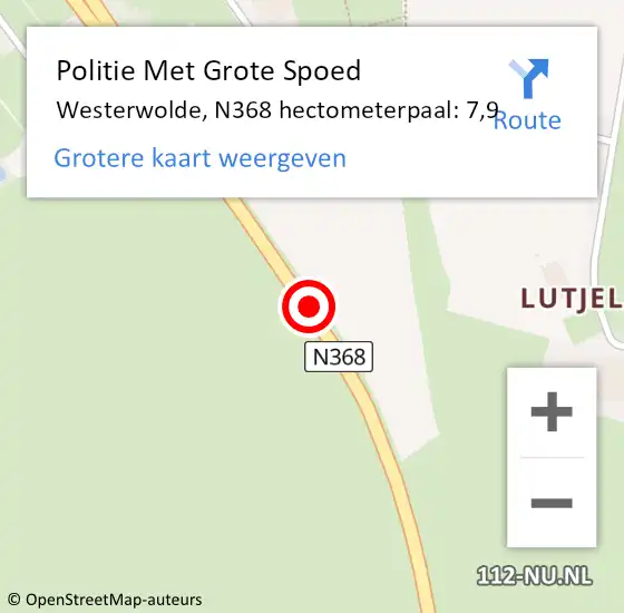 Locatie op kaart van de 112 melding: Politie Met Grote Spoed Naar Westerwolde, N368 hectometerpaal: 7,9 op 20 november 2024 08:25