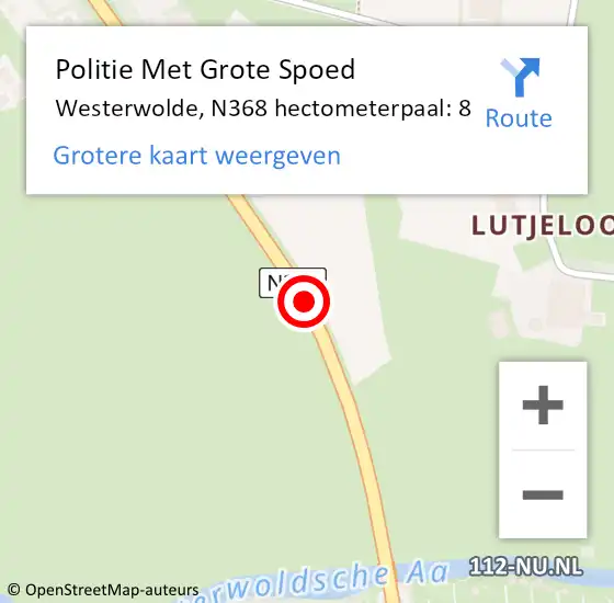 Locatie op kaart van de 112 melding: Politie Met Grote Spoed Naar Westerwolde, N368 hectometerpaal: 8 op 20 november 2024 08:25