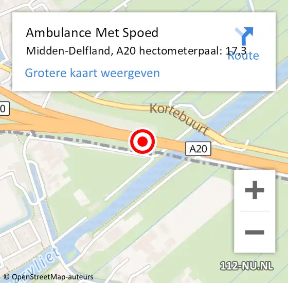 Locatie op kaart van de 112 melding: Ambulance Met Spoed Naar Midden-Delfland, A20 hectometerpaal: 17,3 op 20 november 2024 08:33