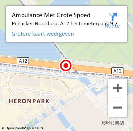 Locatie op kaart van de 112 melding: Ambulance Met Grote Spoed Naar Pijnacker-Nootdorp, A12 hectometerpaal: 9,7 op 20 november 2024 08:38