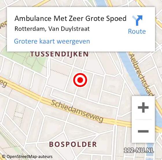 Locatie op kaart van de 112 melding: Ambulance Met Zeer Grote Spoed Naar Rotterdam, Van Duylstraat op 20 november 2024 08:41