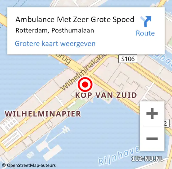 Locatie op kaart van de 112 melding: Ambulance Met Zeer Grote Spoed Naar Rotterdam, Posthumalaan op 20 november 2024 08:48