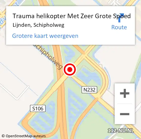 Locatie op kaart van de 112 melding: Trauma helikopter Met Zeer Grote Spoed Naar Lijnden, Schipholweg op 20 november 2024 08:49