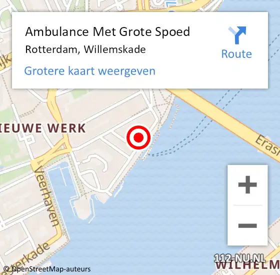 Locatie op kaart van de 112 melding: Ambulance Met Grote Spoed Naar Rotterdam, Willemskade op 20 november 2024 09:07