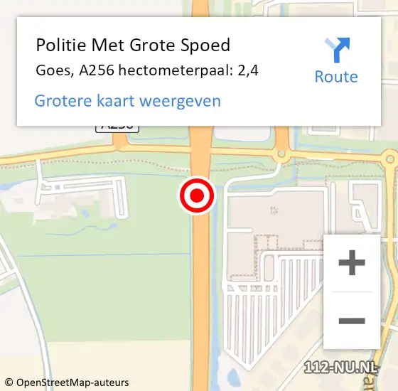 Locatie op kaart van de 112 melding: Politie Met Grote Spoed Naar Goes, A256 hectometerpaal: 2,4 op 20 november 2024 09:07