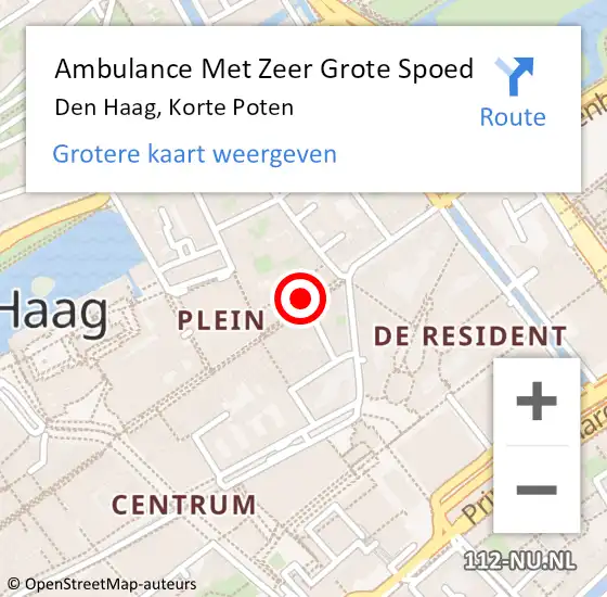 Locatie op kaart van de 112 melding: Ambulance Met Zeer Grote Spoed Naar Den Haag, Korte Poten op 20 november 2024 09:08