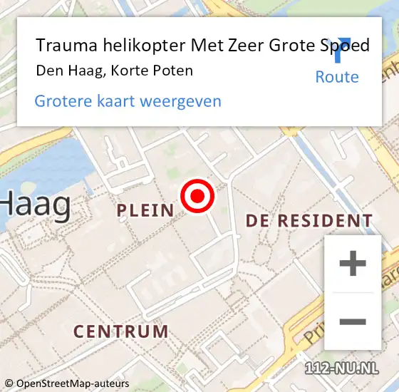 Locatie op kaart van de 112 melding: Trauma helikopter Met Zeer Grote Spoed Naar Den Haag, Korte Poten op 20 november 2024 09:09