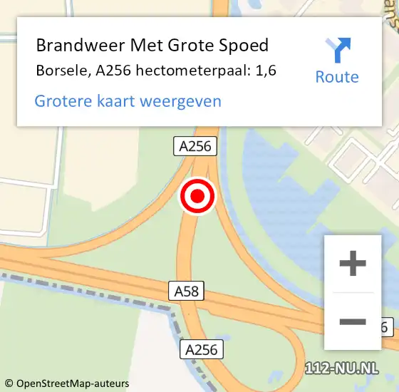 Locatie op kaart van de 112 melding: Brandweer Met Grote Spoed Naar Borsele, A256 hectometerpaal: 1,6 op 20 november 2024 09:11