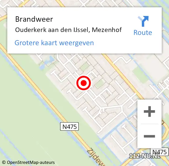 Locatie op kaart van de 112 melding: Brandweer Ouderkerk aan den IJssel, Mezenhof op 27 oktober 2014 15:29