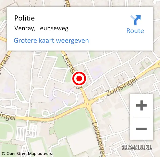 Locatie op kaart van de 112 melding: Politie Venray, Leunseweg op 20 november 2024 09:37