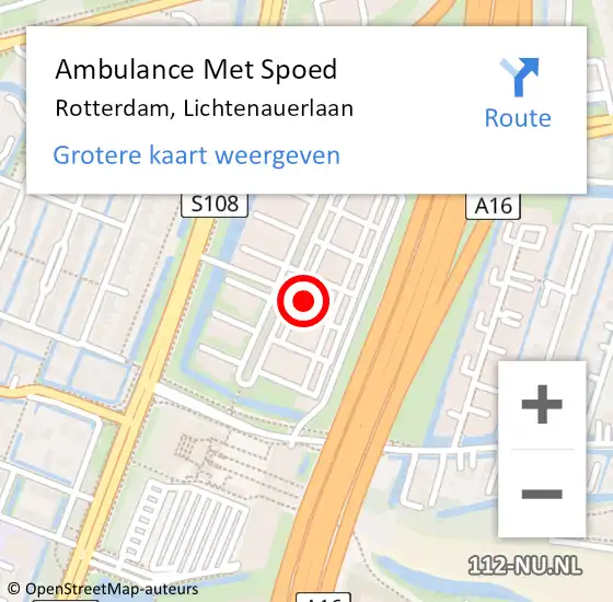 Locatie op kaart van de 112 melding: Ambulance Met Spoed Naar Rotterdam, Lichtenauerlaan op 20 november 2024 09:40