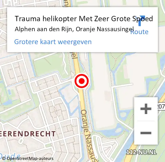 Locatie op kaart van de 112 melding: Trauma helikopter Met Zeer Grote Spoed Naar Alphen aan den Rijn, Oranje Nassausingel op 20 november 2024 09:43