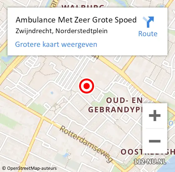 Locatie op kaart van de 112 melding: Ambulance Met Zeer Grote Spoed Naar Zwijndrecht, Norderstedtplein op 20 november 2024 10:14