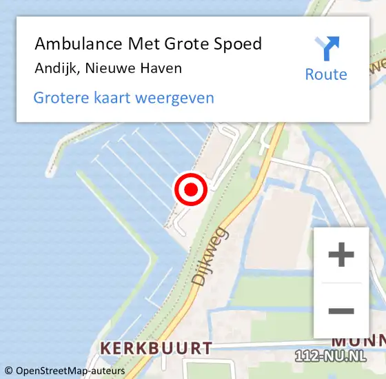 Locatie op kaart van de 112 melding: Ambulance Met Grote Spoed Naar Andijk, Nieuwe Haven op 20 november 2024 10:32