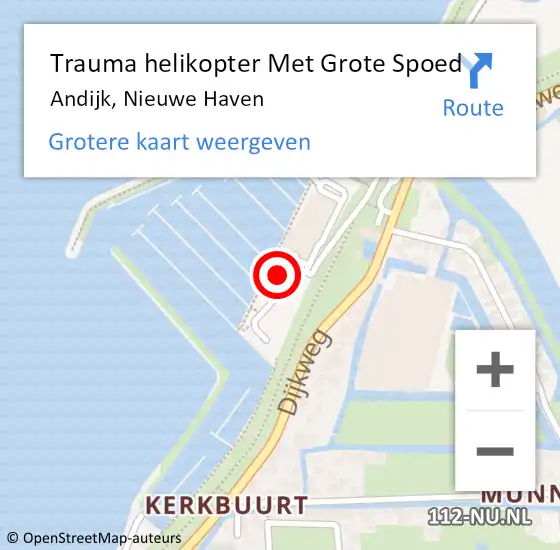 Locatie op kaart van de 112 melding: Trauma helikopter Met Grote Spoed Naar Andijk, Nieuwe Haven op 20 november 2024 10:34