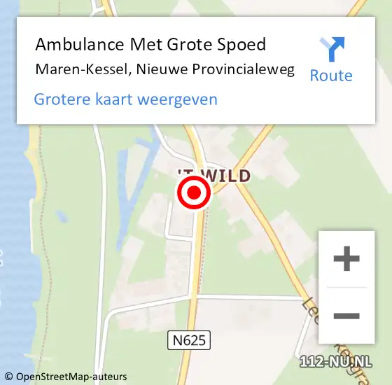Locatie op kaart van de 112 melding: Ambulance Met Grote Spoed Naar Maren-Kessel, Nieuwe Provincialeweg op 27 oktober 2014 15:36