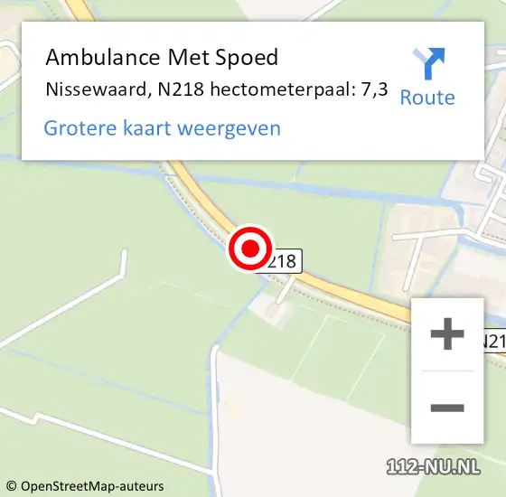 Locatie op kaart van de 112 melding: Ambulance Met Spoed Naar Nissewaard, N218 hectometerpaal: 7,3 op 20 november 2024 10:48