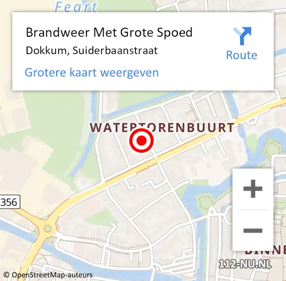 Locatie op kaart van de 112 melding: Brandweer Met Grote Spoed Naar Dokkum, Suiderbaanstraat op 20 november 2024 10:58