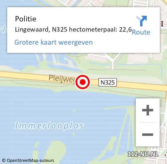 Locatie op kaart van de 112 melding: Politie Lingewaard, N325 hectometerpaal: 22,6 op 20 november 2024 10:58