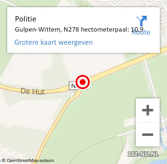 Locatie op kaart van de 112 melding: Politie Gulpen-Wittem, N278 hectometerpaal: 10,9 op 20 november 2024 11:06