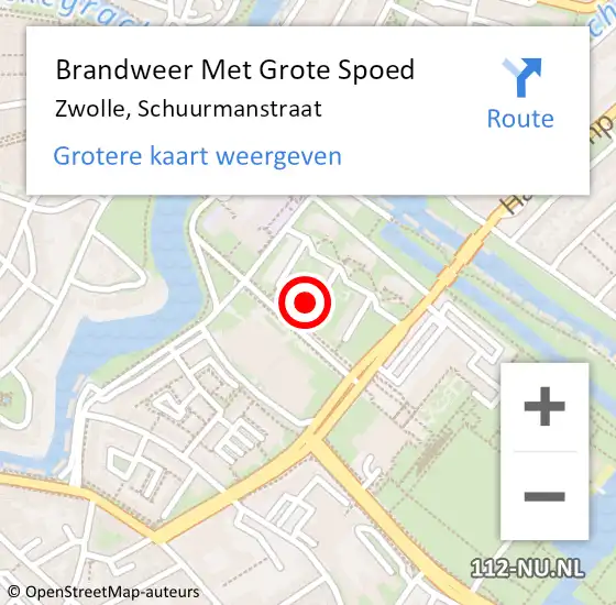 Locatie op kaart van de 112 melding: Brandweer Met Grote Spoed Naar Zwolle, Schuurmanstraat op 20 november 2024 11:09