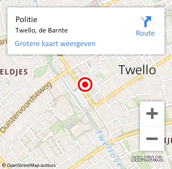 Locatie op kaart van de 112 melding: Politie Twello, de Barnte op 20 november 2024 11:13