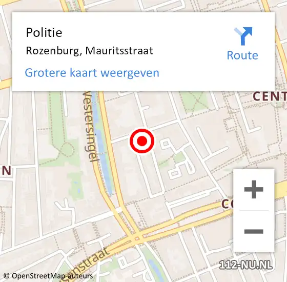 Locatie op kaart van de 112 melding: Politie Rotterdam, Mauritsstraat op 20 november 2024 11:21