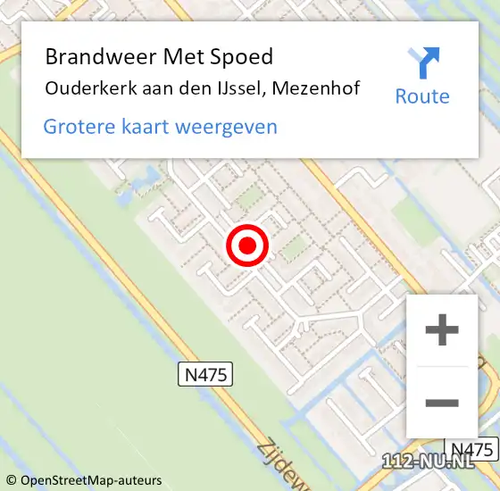 Locatie op kaart van de 112 melding: Brandweer Met Spoed Naar Ouderkerk aan den IJssel, Mezenhof op 27 oktober 2014 15:40