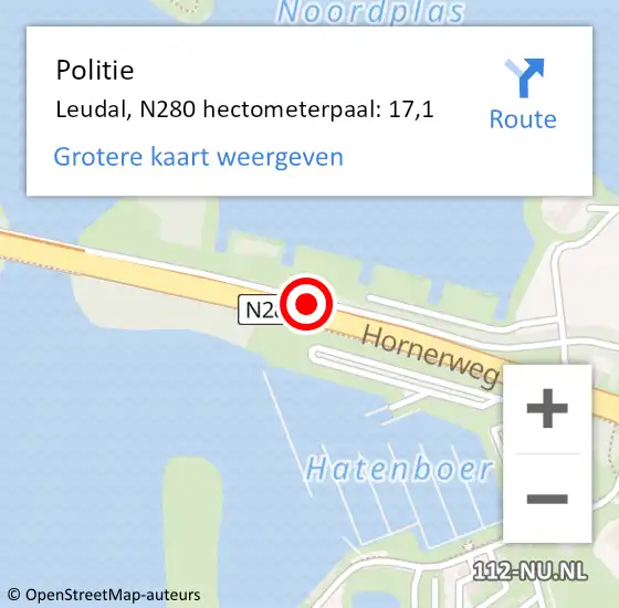 Locatie op kaart van de 112 melding: Politie Leudal, N280 hectometerpaal: 17,1 op 20 november 2024 11:34