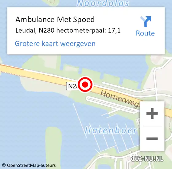 Locatie op kaart van de 112 melding: Ambulance Met Spoed Naar Leudal, N280 hectometerpaal: 17,1 op 20 november 2024 11:35