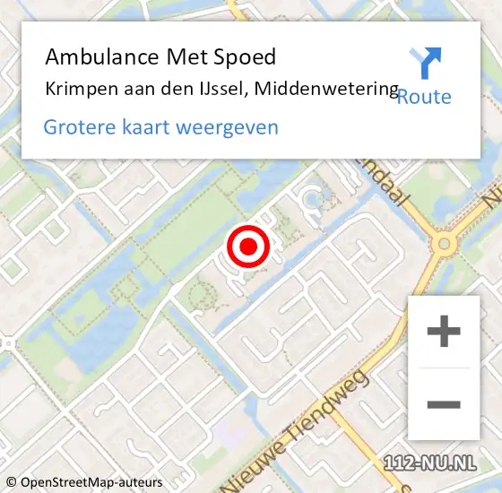 Locatie op kaart van de 112 melding: Ambulance Met Spoed Naar Krimpen aan den IJssel, Middenwetering op 20 november 2024 11:57