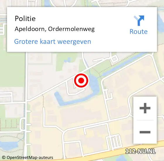 Locatie op kaart van de 112 melding: Politie Apeldoorn, Ordermolenweg op 20 november 2024 12:10