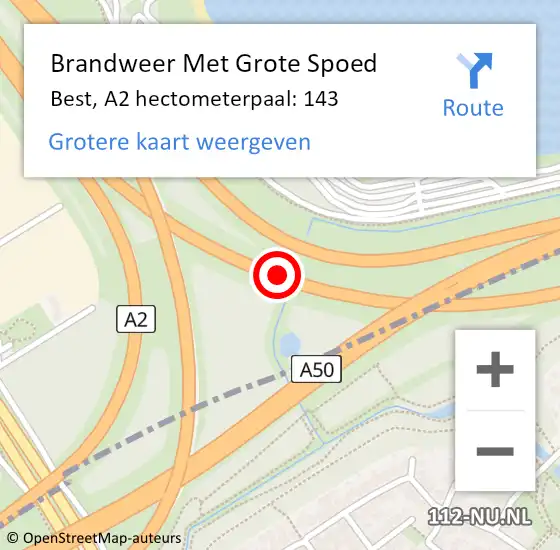 Locatie op kaart van de 112 melding: Brandweer Met Grote Spoed Naar Best, A2 hectometerpaal: 143 op 20 november 2024 12:24